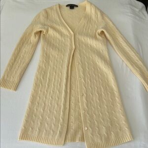 Ralph Lauren Black Label Cashmere light yellow Cable Knit Long Duster Cardigan L